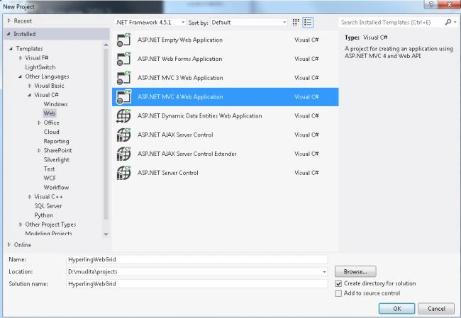 Select MVC4 Application