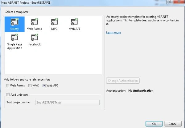 Select Web API Project