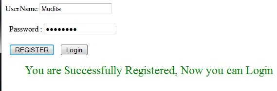 Display Successful registered message