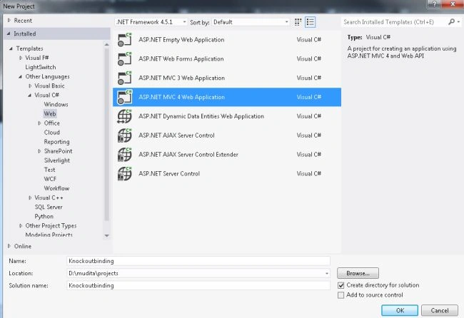 Select MVC4 Application