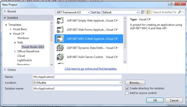 Select MVC4 Application