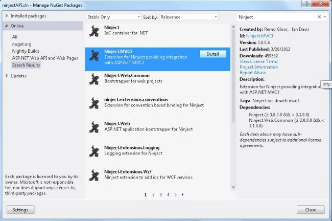 Install Ninject.MVC3 Package