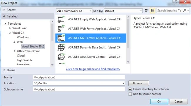 Create MVC4 application