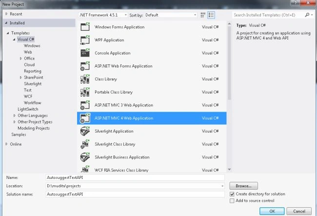 Select MVC4 Web Application