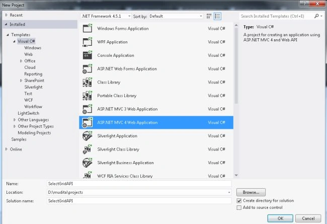 Select MVC4 Web Application
