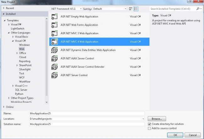 Select MVC4 application