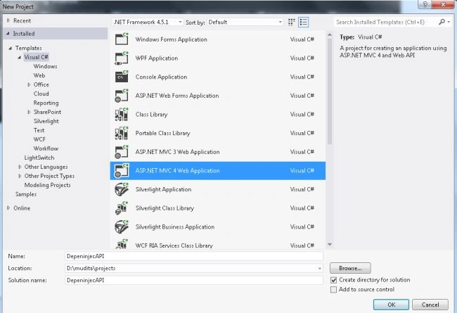 Select MVC4 Web Application
