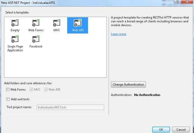 select Web API Project