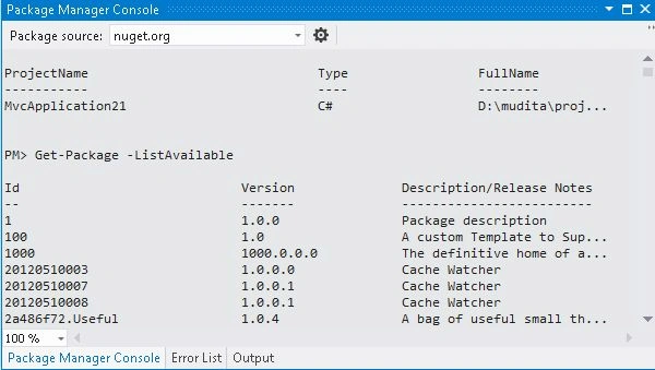 Find list of Available package