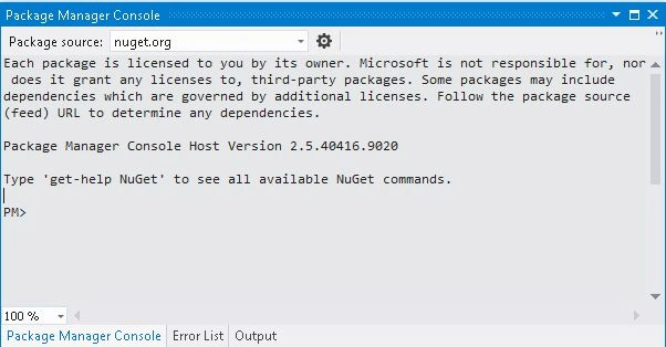 Package Manage Console Window