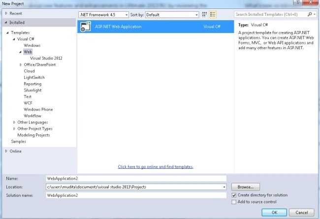 Select ASP.NET Web Application