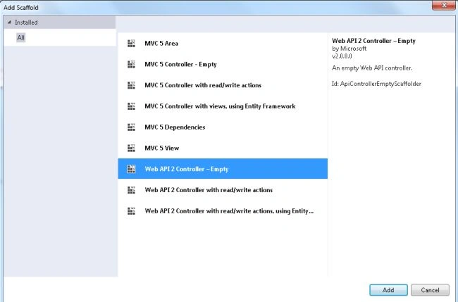 Select Web API2 Controller