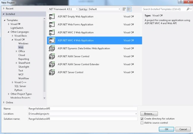 Select MVC4 Application