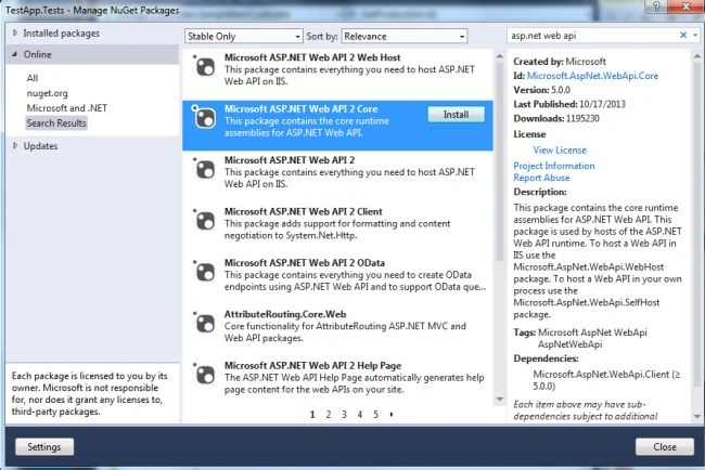 Install Web API2 Core package