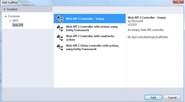Select Web APPI2 Controller
