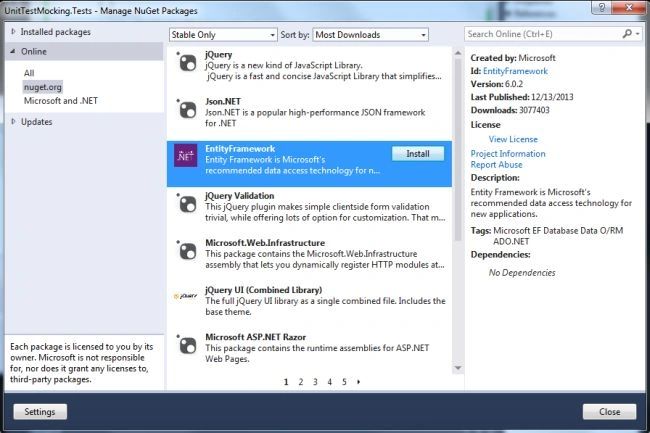 Install Entity Framework