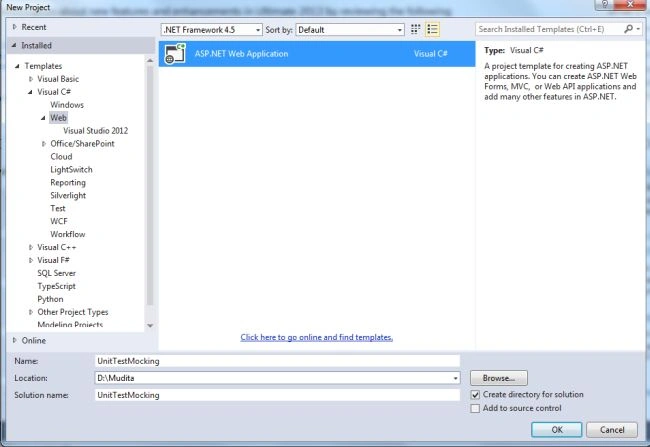 Select ASP.NET Web Application