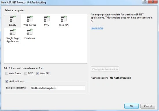 Select Unit Test Project
