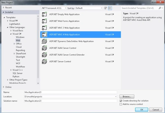 Select MVC4 Application