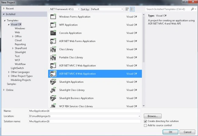 Select MVC4 Web Application