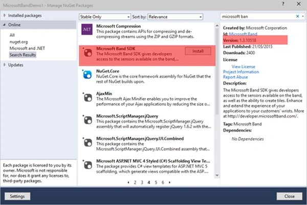 install Microsoft Band SDK