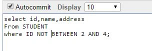 Not Between Operator Use