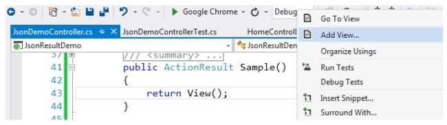 json demo controller code