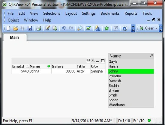 selected data
