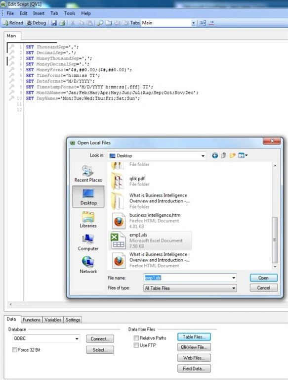 Click on table file