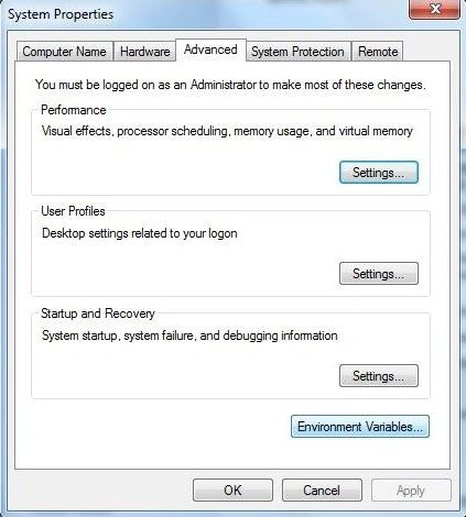 go to environment variables