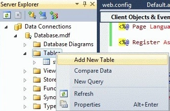 Server Explorer add new Table-