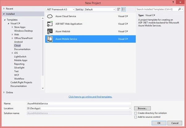 Creating an Azure Mobile Service