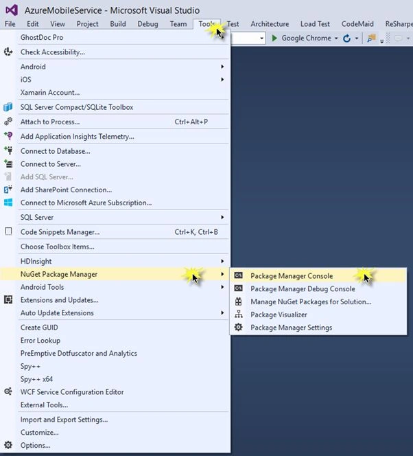 Opening Package Manager Console