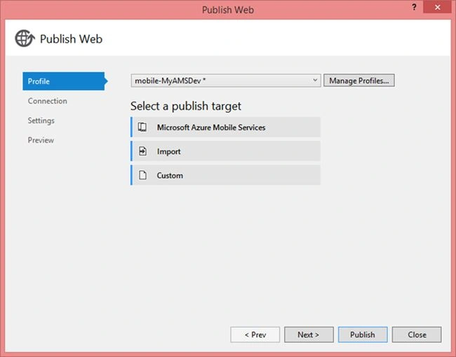 select a publish target