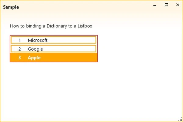 binding a dictonary
