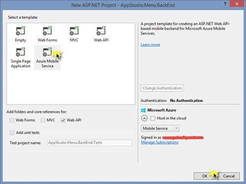 Azure Mobile Service template