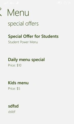 menu of special offer