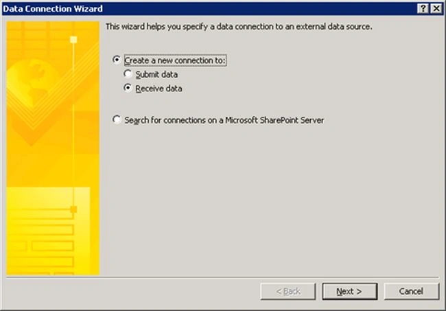 receive data InfoPath designer