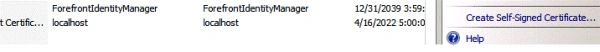 Create Self Signed Certificate link