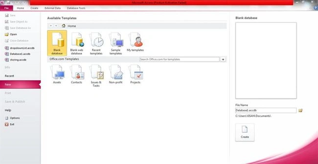 create a blank database