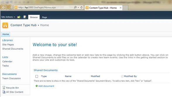  navigate to content type hub web application