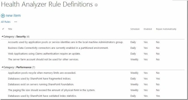 Health Analyzer Rules