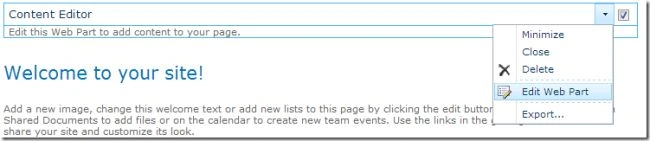 Edit Web Part option