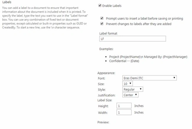 Labels policy section