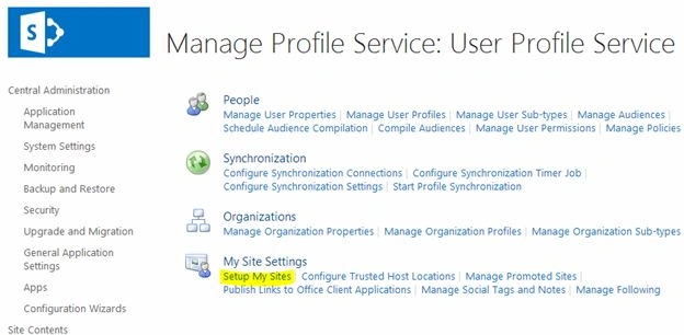 Setup My Sites option