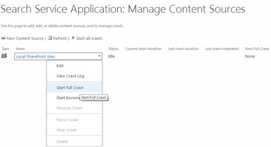 Start Full Crawl option
