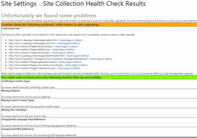 site collection health check results