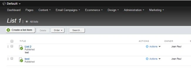 screenshot of list items