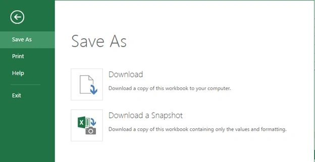 Save menu