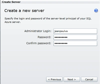 SQL Azure Server and database